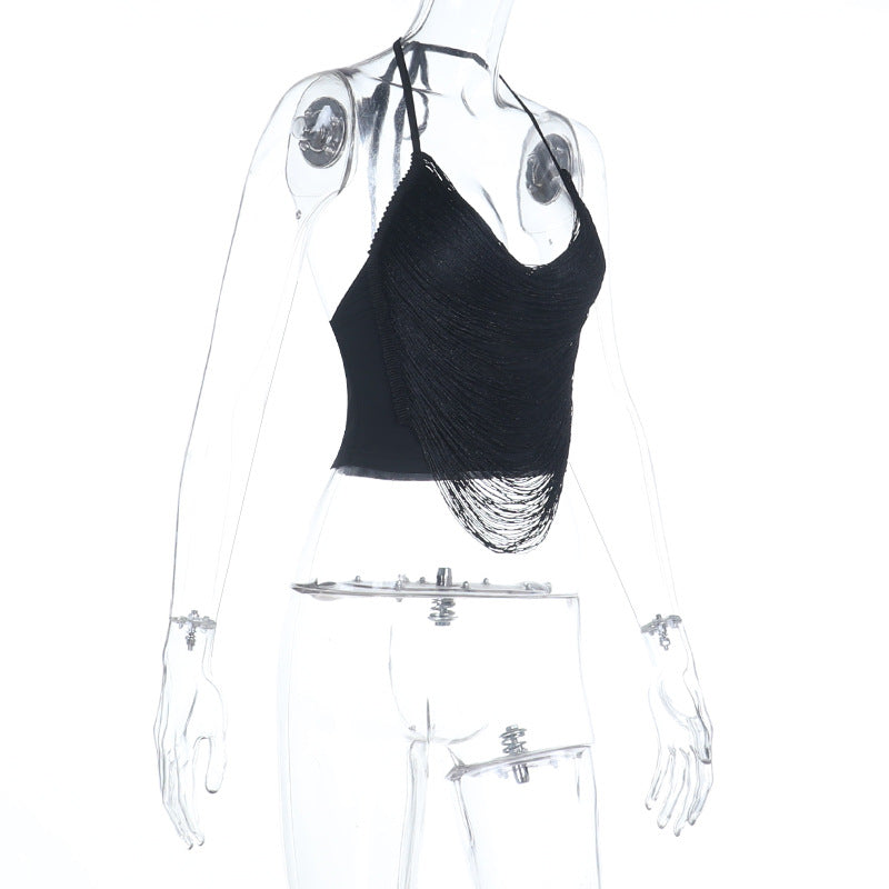 Black String-Cut Bodycon Top