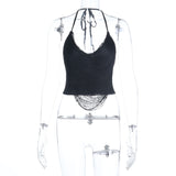 Black String-Cut Bodycon Top