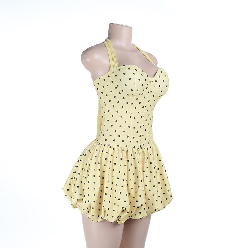 Vintage-Inspired Yellow Polka Dot Dress