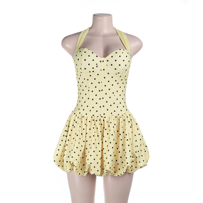 Vintage-Inspired Yellow Polka Dot Dress