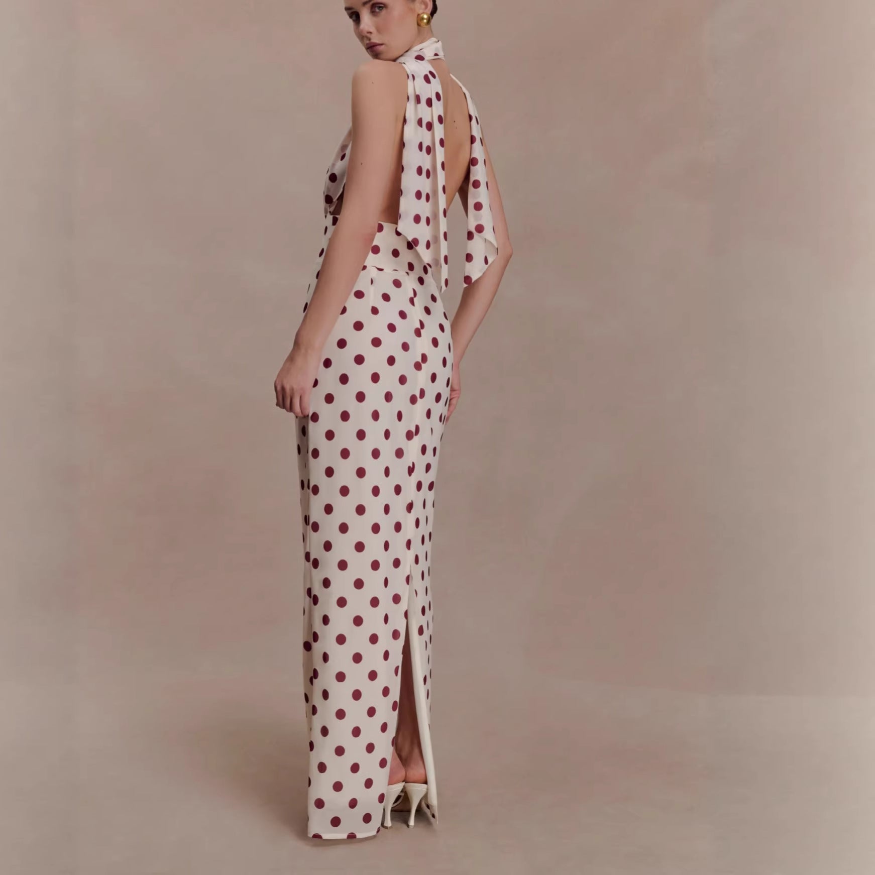 Polka Dot Halter Maxi Dress