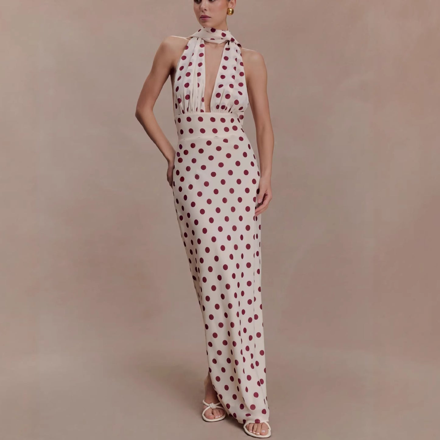 Polka Dot Halter Maxi Dress