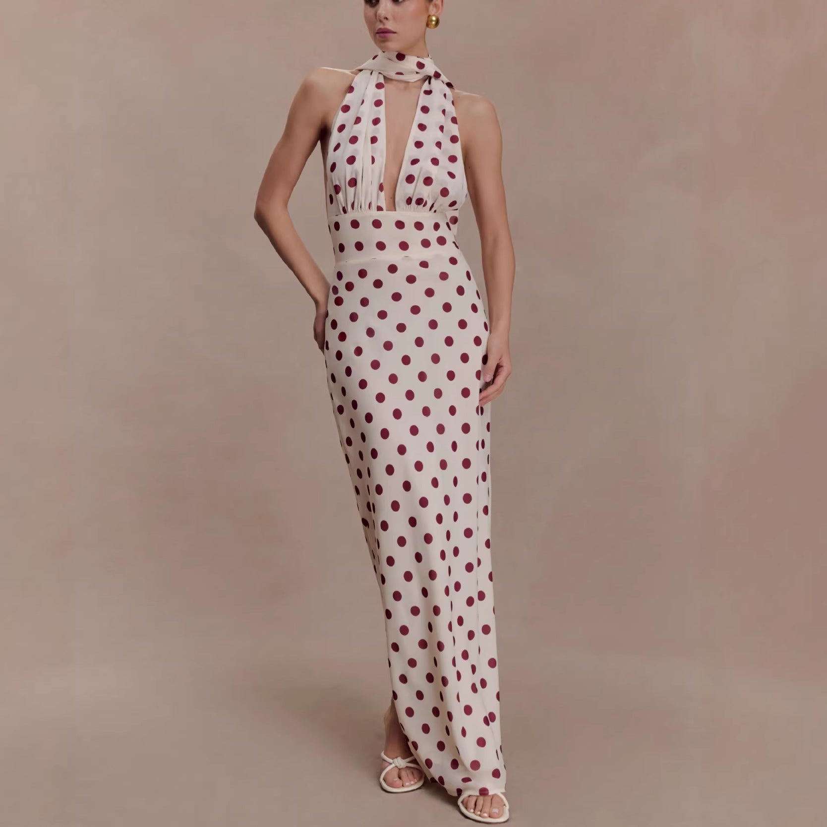Polka Dot Halter Maxi Dress