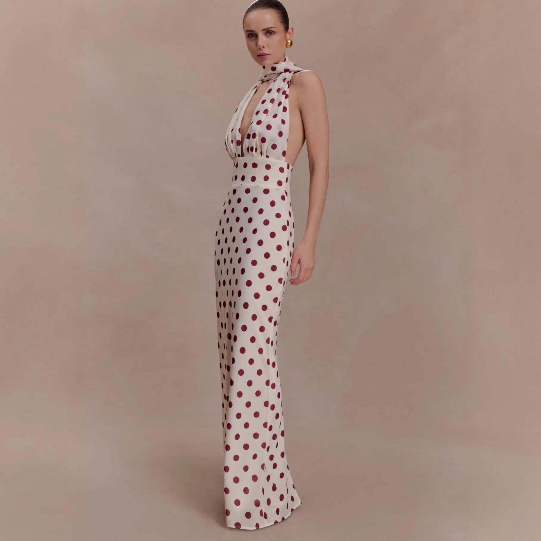 Polka Dot Halter Maxi Dress