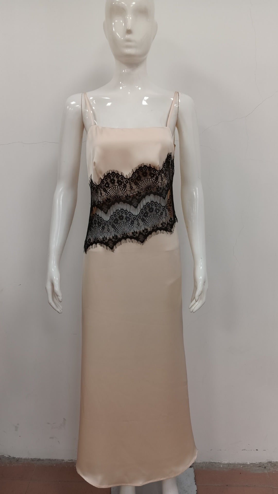 Evening Gown with Black Lace Detailing