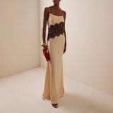 Evening Gown with Black Lace Detailing