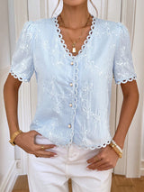 Embroidered Button-Down Blouse
