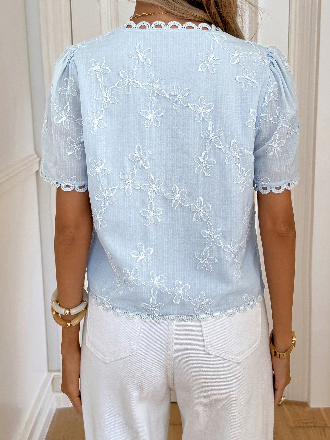 Embroidered Button-Down Blouse