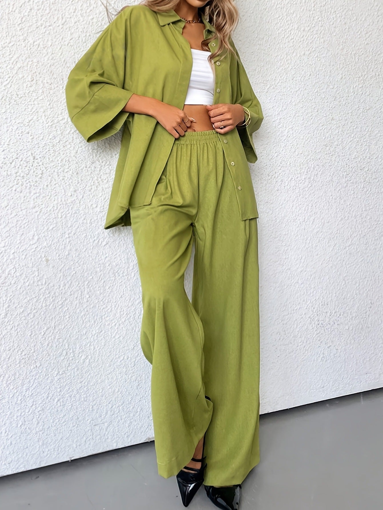 Oversized Shirt & Wide-Leg Pants Lounge Set