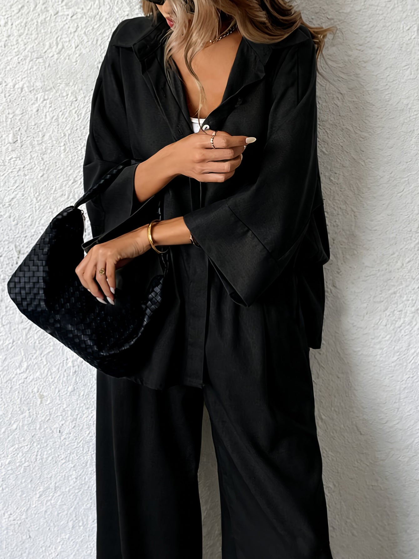 Oversized Shirt & Wide-Leg Pants Lounge Set