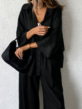 Oversized Shirt & Wide-Leg Pants Lounge Set