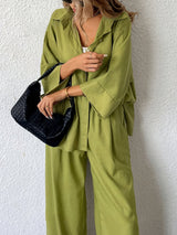 Oversized Shirt & Wide-Leg Pants Lounge Set