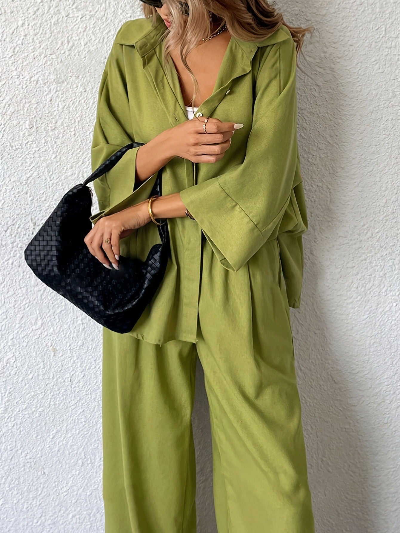 Oversized Shirt & Wide-Leg Pants Lounge Set