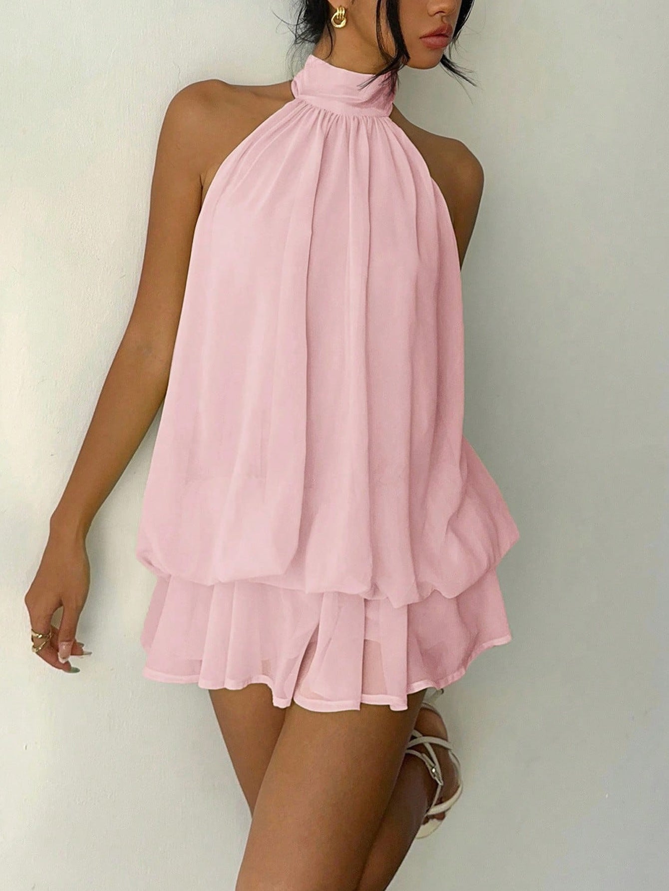 Halter Dress with Layered Skirt