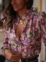 Floral Ruffled Collar Blouse