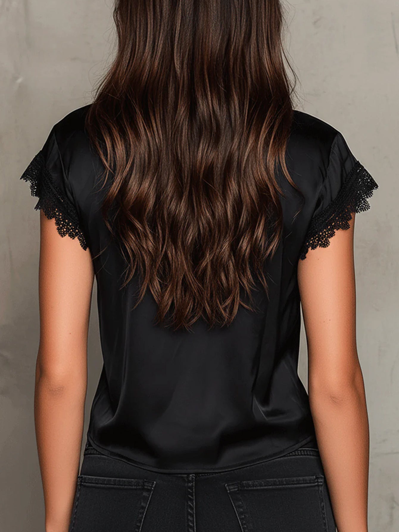 Black Top with Lace Detailing & Tie Front