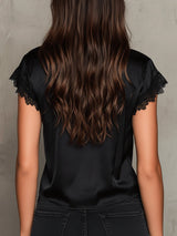 Black Top with Lace Detailing & Tie Front