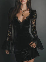Black Lace V-Neck Dress