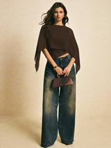 Sheer Cape-Style Top with Ruched Waist