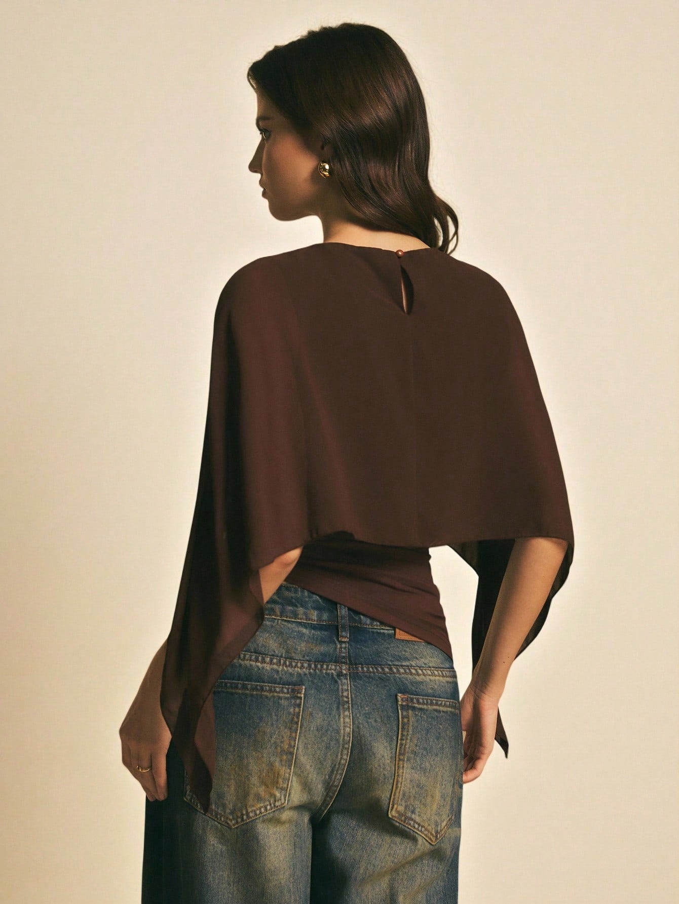 Sheer Cape-Style Top with Ruched Waist