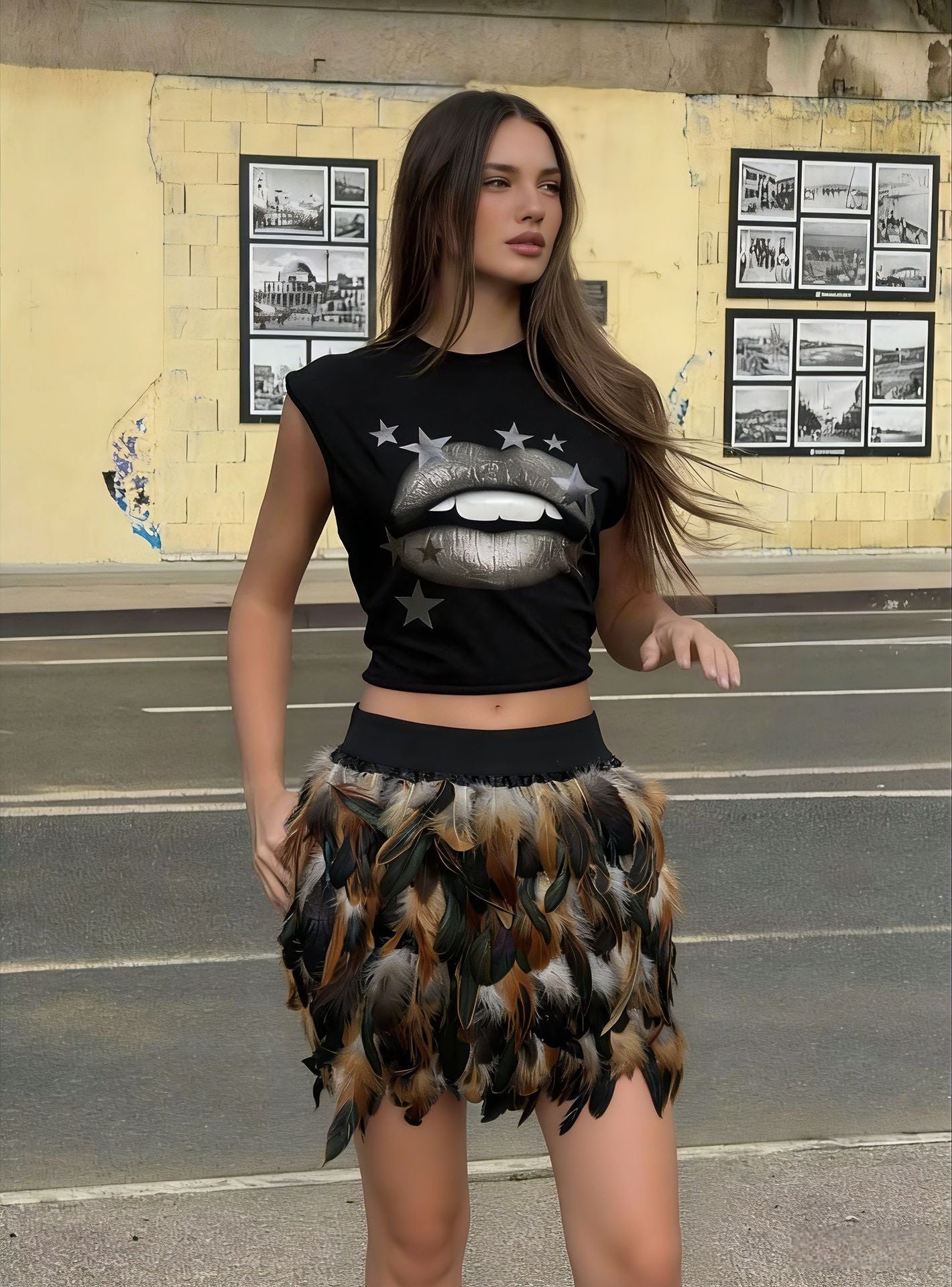 Layered Skirt with Faux Fur Accents