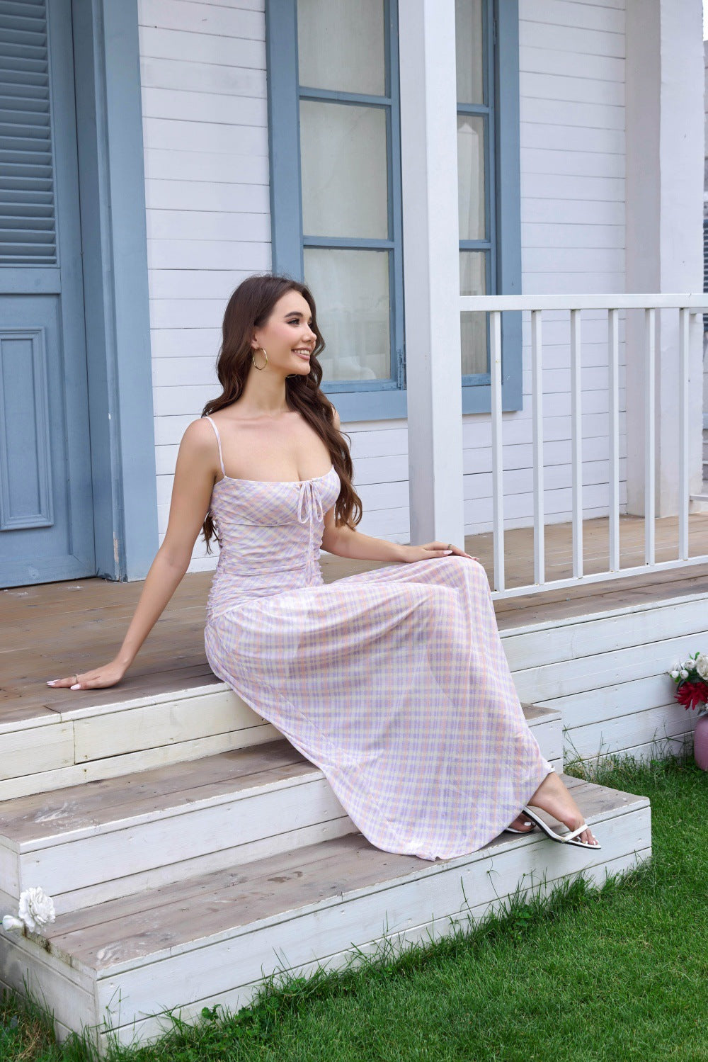 Plaid Sleeveless Dress with Tie Detail