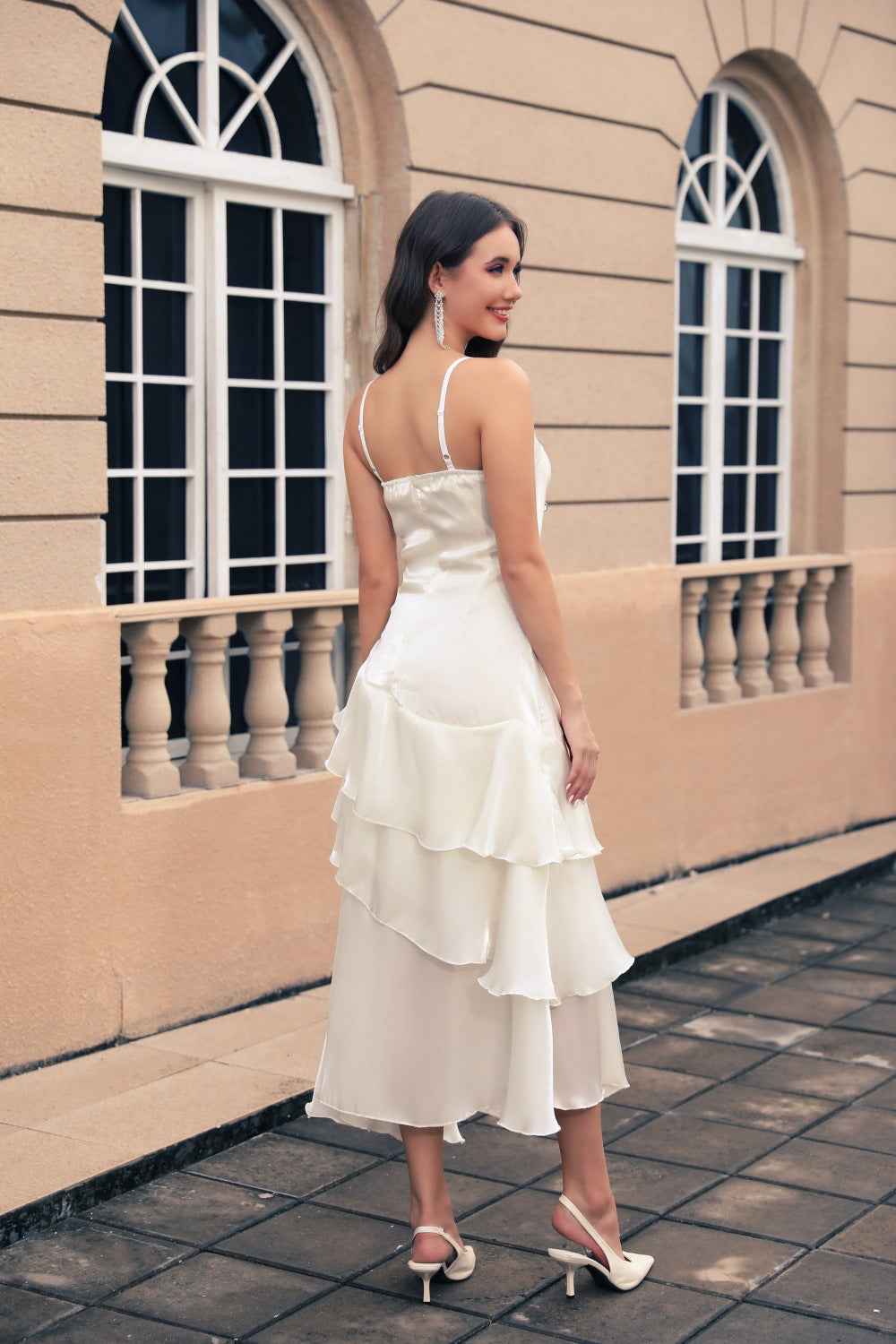 White Asymmetrical Ruffled Dress