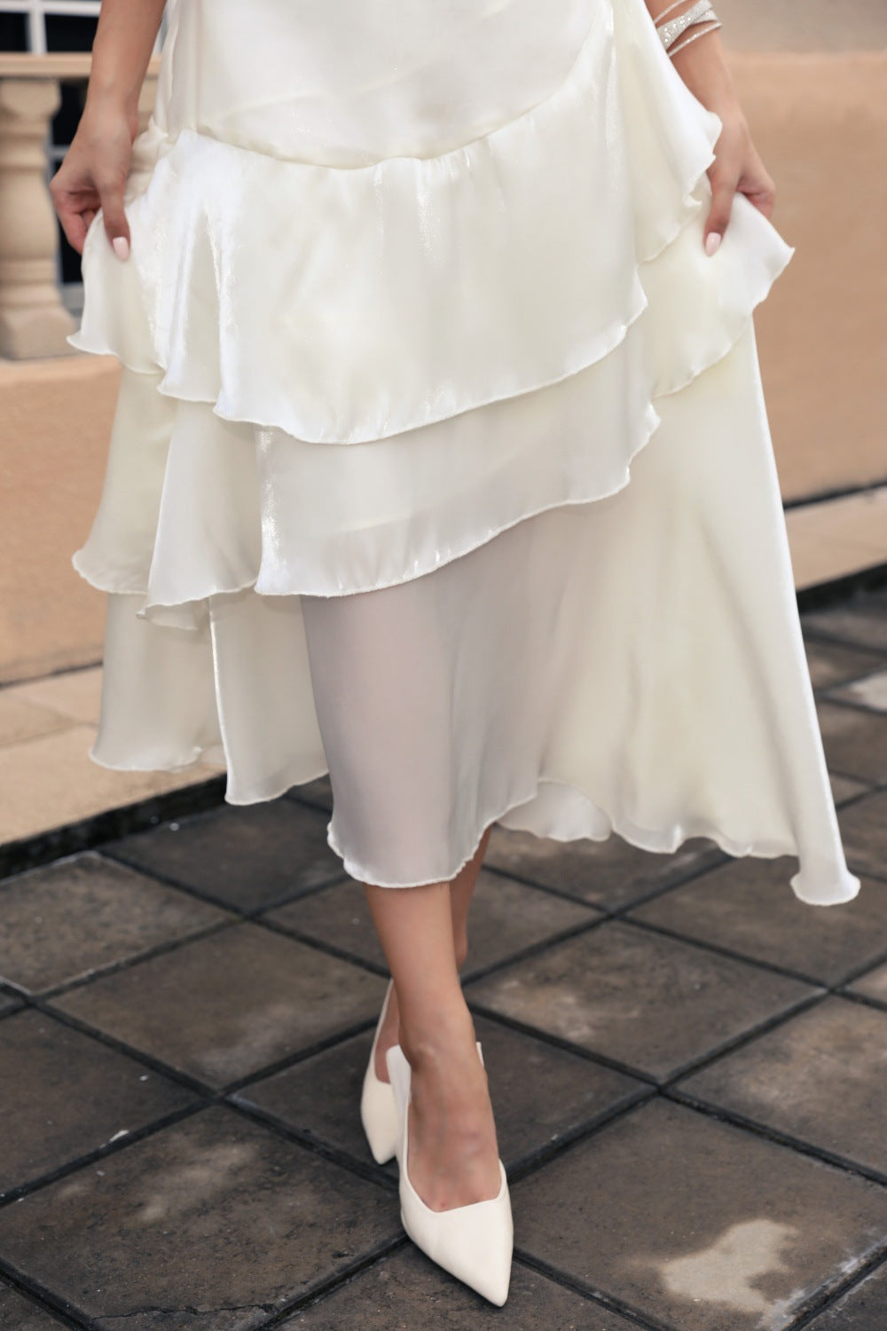 White Asymmetrical Ruffled Dress