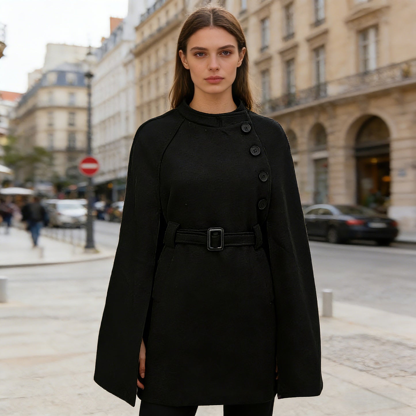 Cape Coat with Belt Detail