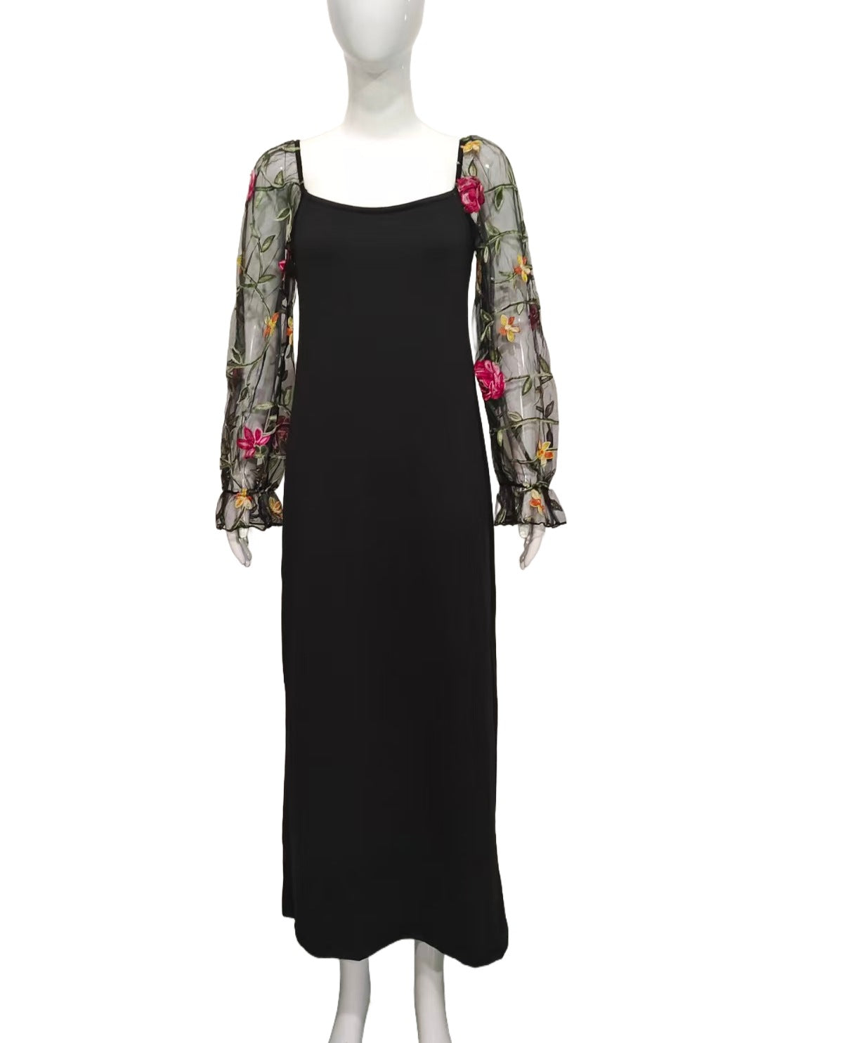 Black Dress with Sheer Sleeves