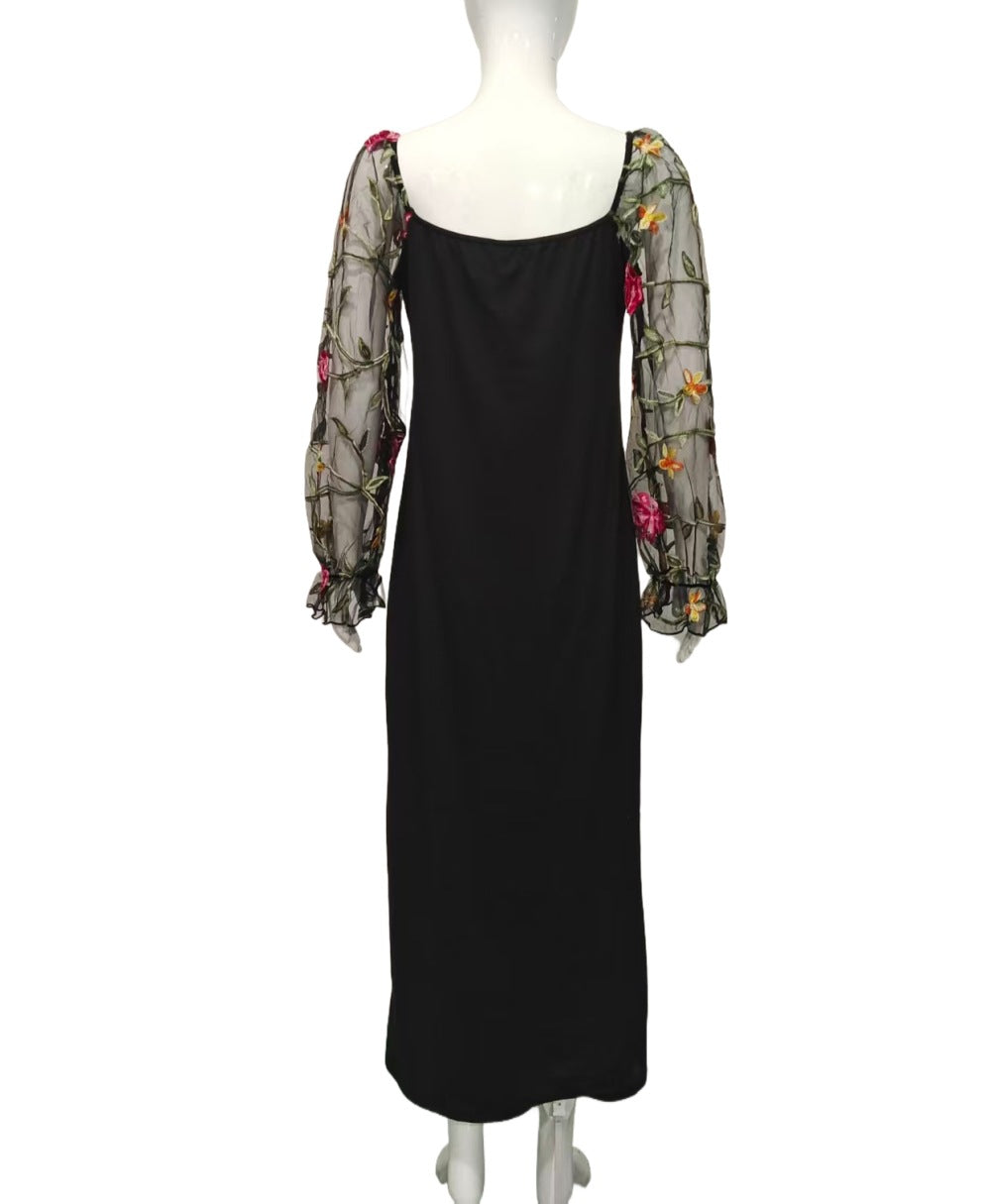 Black Dress with Sheer Sleeves