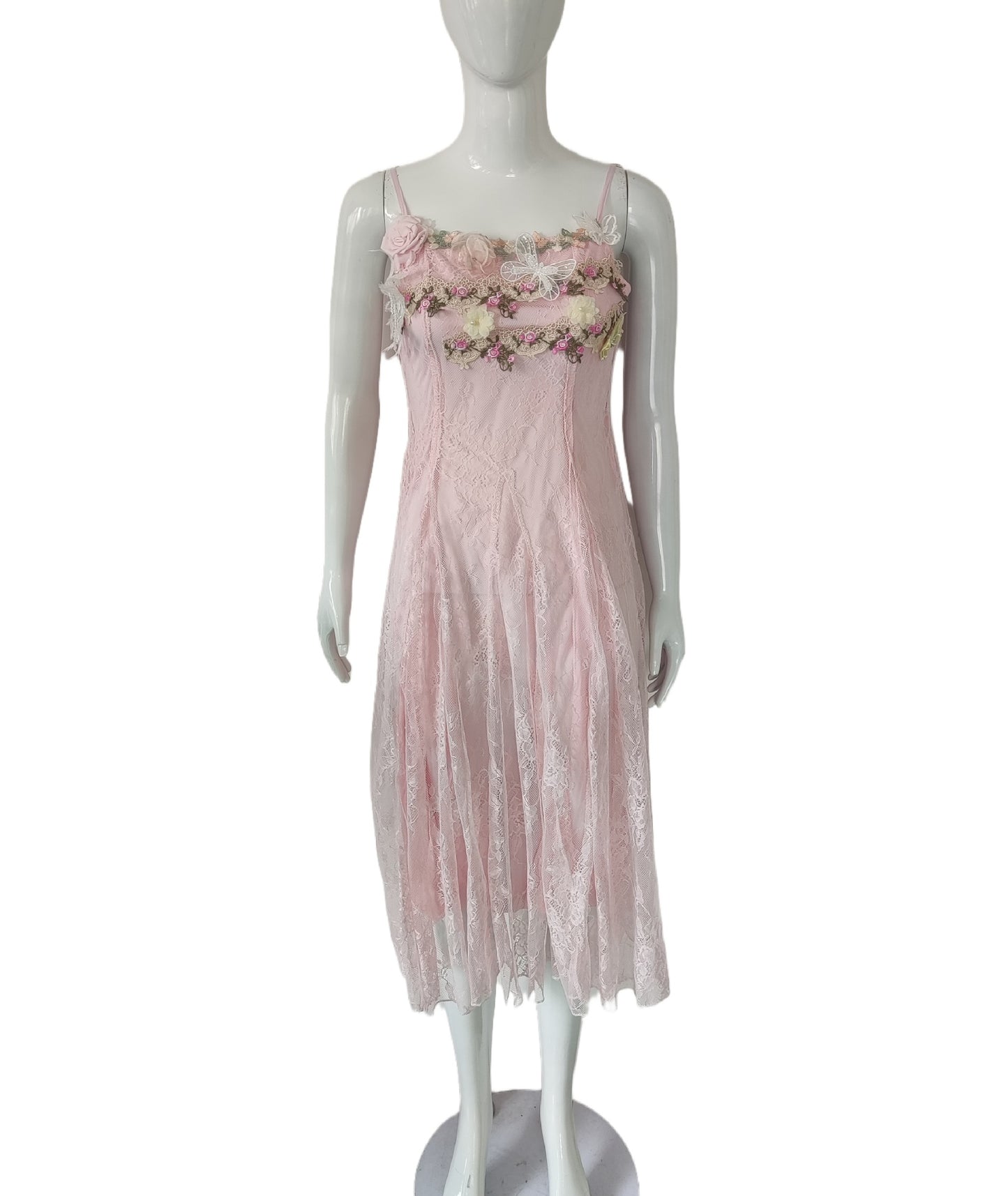 Floral Pink Lace Midi Dress