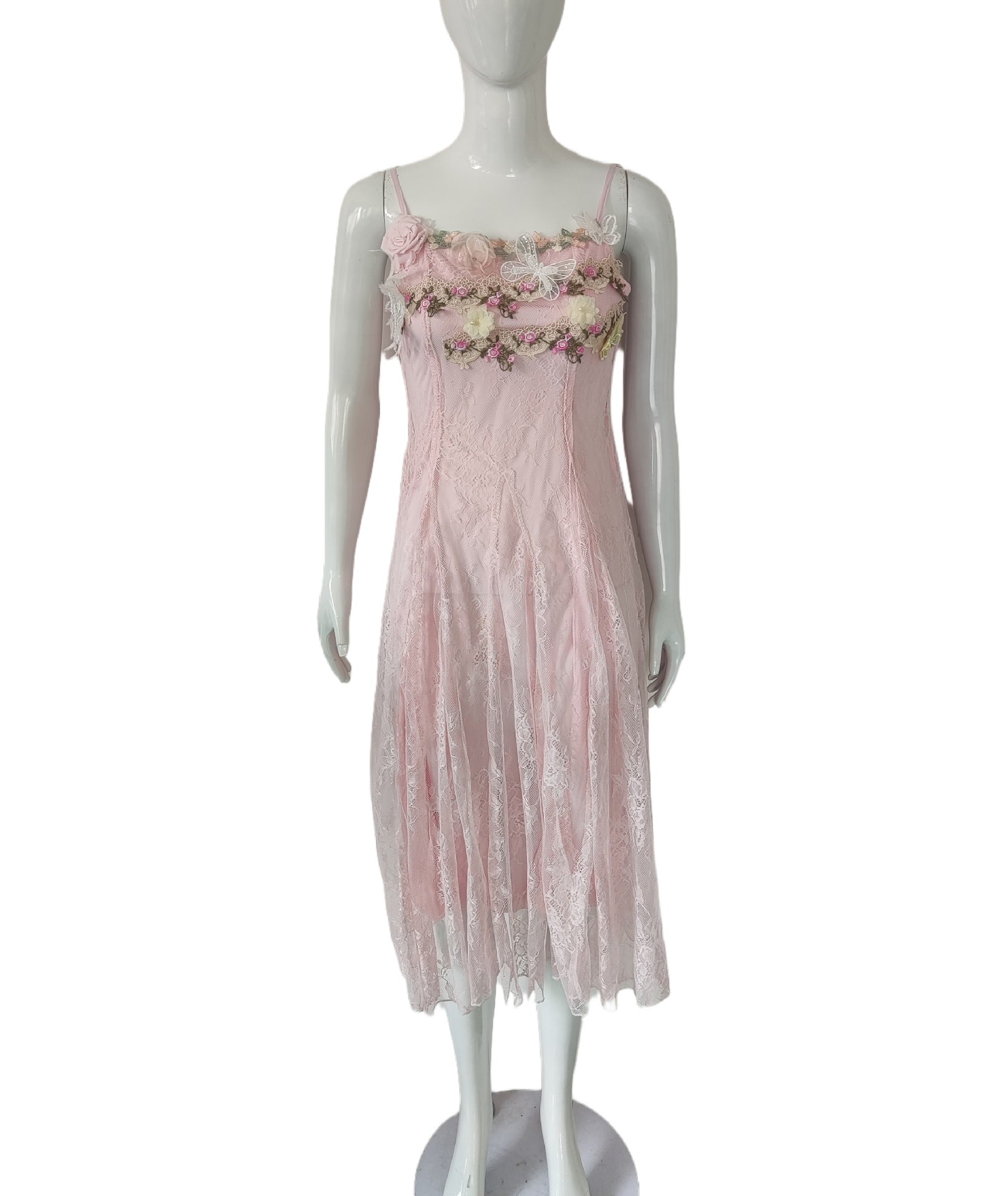 Floral Pink Lace Midi Dress