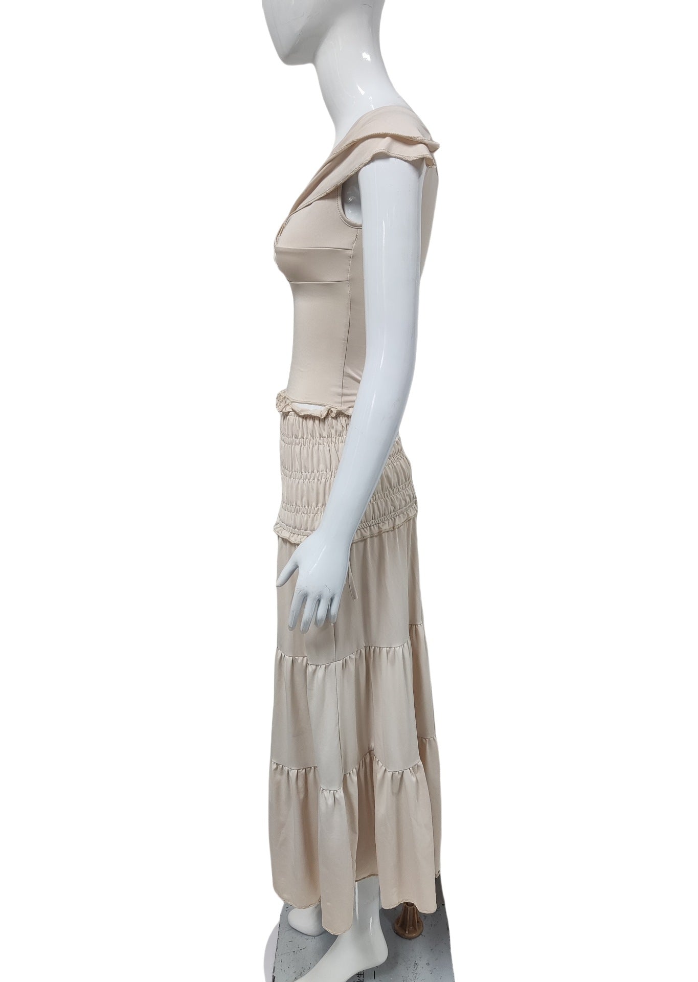 Off-Shoulder Top with Tiered Maxi Skirt