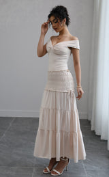 Off-Shoulder Top with Tiered Maxi Skirt