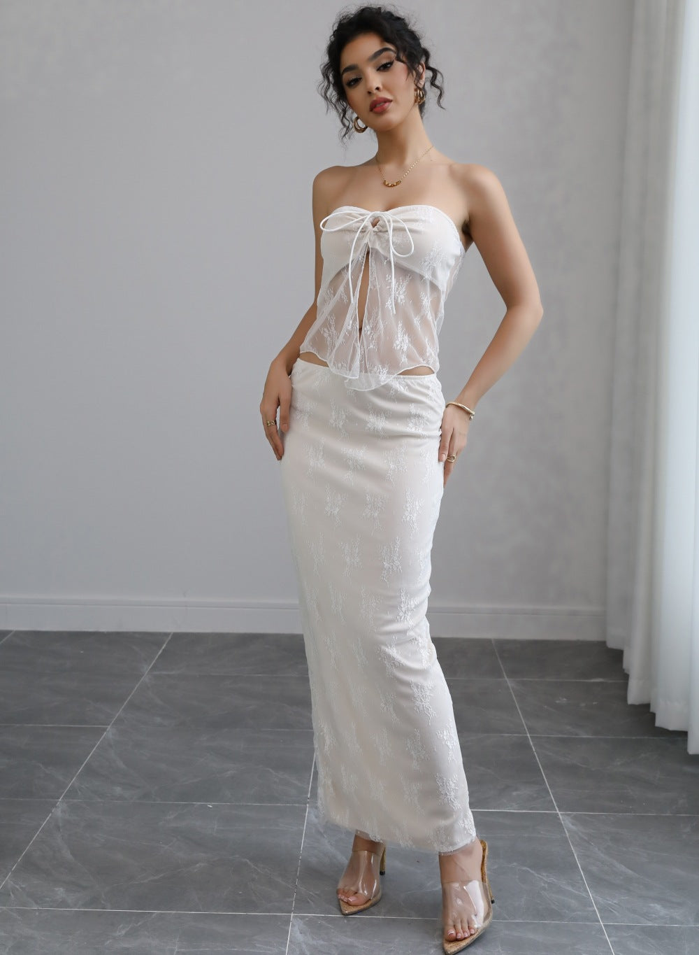 Strapless Top with Matching Maxi Skirt