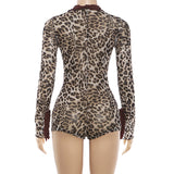 Ruffled Trim Leopard Print Jumpsuit