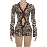 Ruffled Trim Leopard Print Jumpsuit