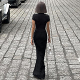 Deep-V Maxi Dress with Ruffled Sleeves