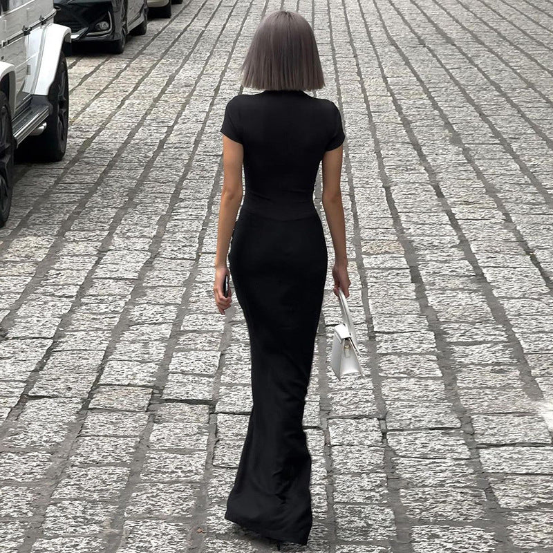 Deep-V Maxi Dress with Ruffled Sleeves