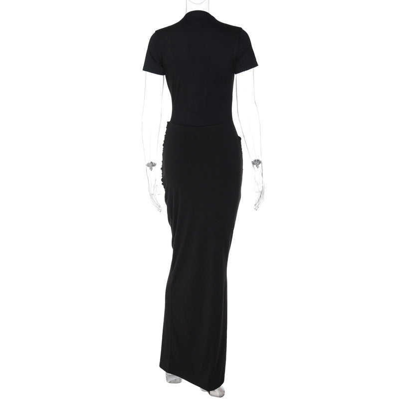 Deep-V Maxi Dress with Ruffled Sleeves