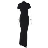 Deep-V Maxi Dress with Ruffled Sleeves