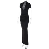 Deep-V Maxi Dress with Ruffled Sleeves