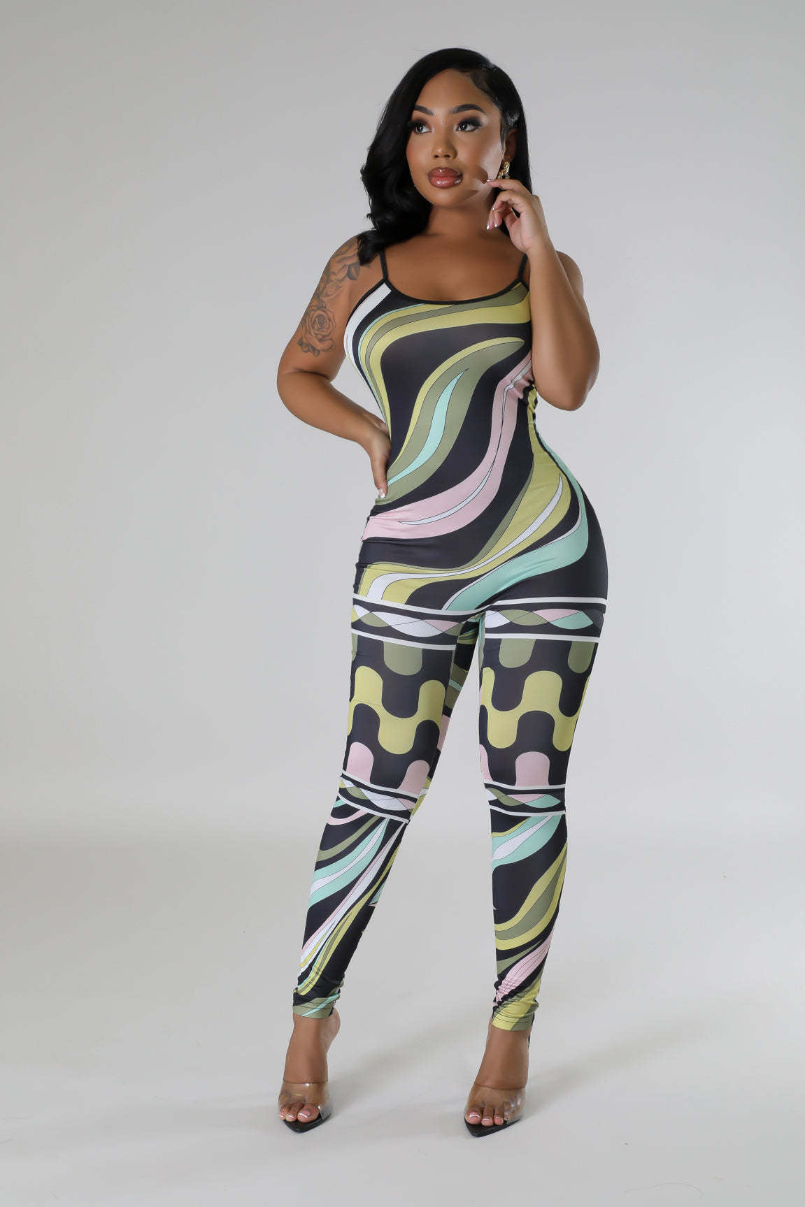 Abstract Pattern Sleeveless Jumpsuit