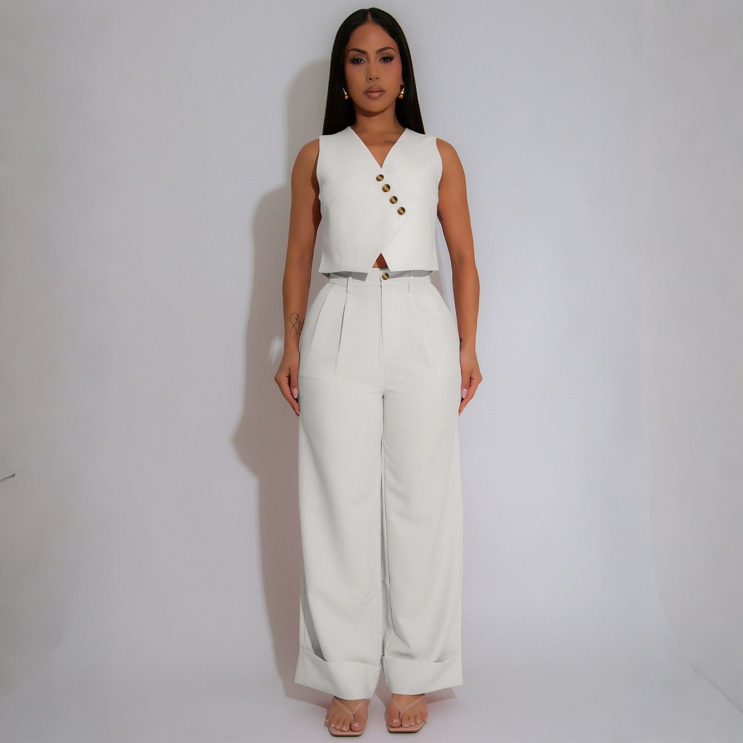 Sleeveless Two-Piece Set with Wide-Leg Pants