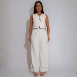 Sleeveless Two-Piece Set with Wide-Leg Pants