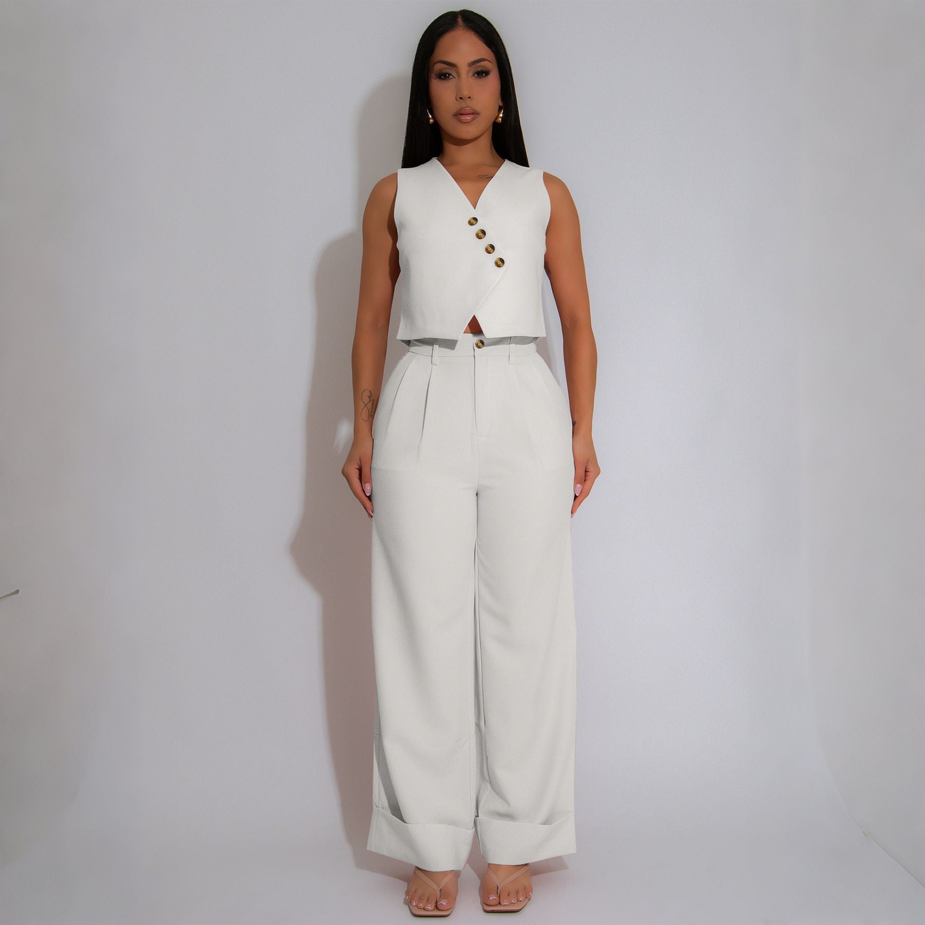 Sleeveless Two-Piece Set with Wide-Leg Pants