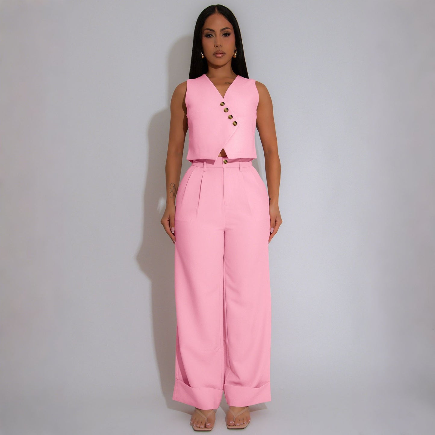 Sleeveless Two-Piece Set with Wide-Leg Pants