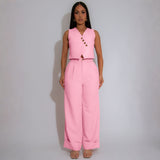 Sleeveless Two-Piece Set with Wide-Leg Pants