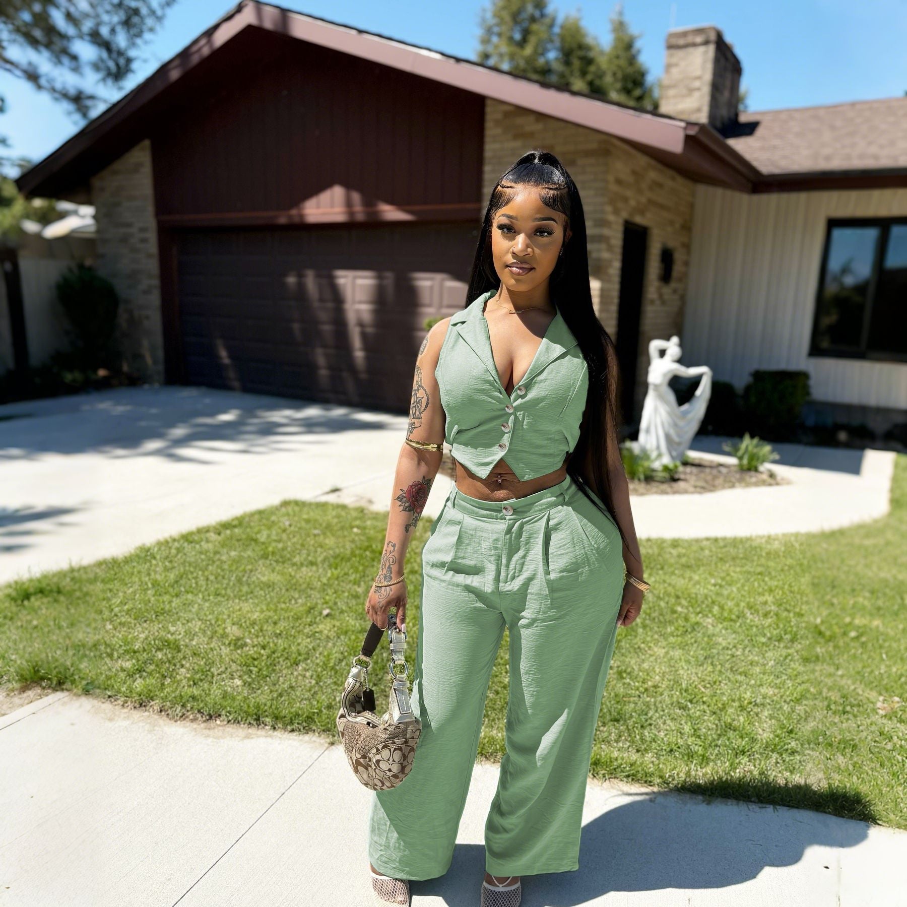 Cropped Top and Wide-Leg Pants Set